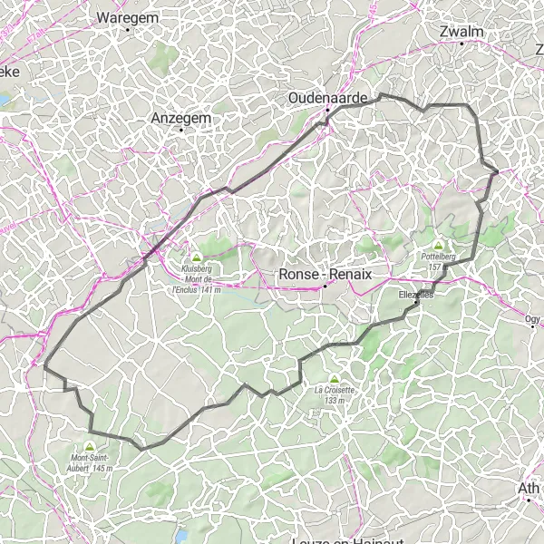 Karten-Miniaturansicht der Radinspiration "Radtour von Hérinnes nach Oudenaarde" in Prov. Hainaut, Belgium. Erstellt vom Tarmacs.app-Routenplaner für Radtouren