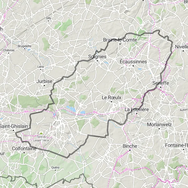 Map miniature of "Challenging Road Adventure" cycling inspiration in Prov. Hainaut, Belgium. Generated by Tarmacs.app cycling route planner