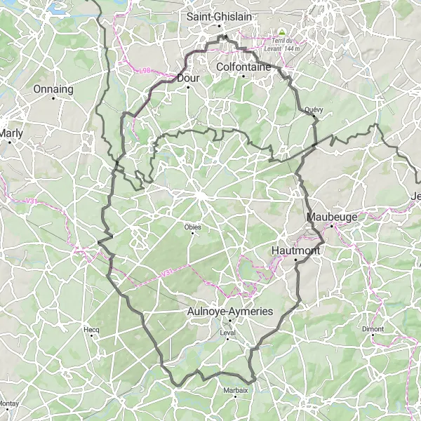 Miniatuurkaart van de fietsinspiratie "Wegroute door Wasmes en Roisin" in Prov. Hainaut, Belgium. Gemaakt door de Tarmacs.app fietsrouteplanner