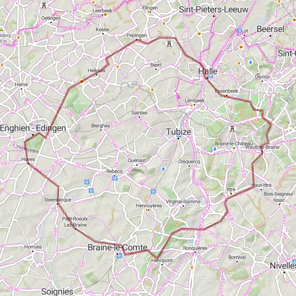 Miniature de la carte de l'inspiration cycliste "D'Enghien à Braine-le-Comte" dans la Prov. Hainaut, Belgium. Générée par le planificateur d'itinéraire cycliste Tarmacs.app