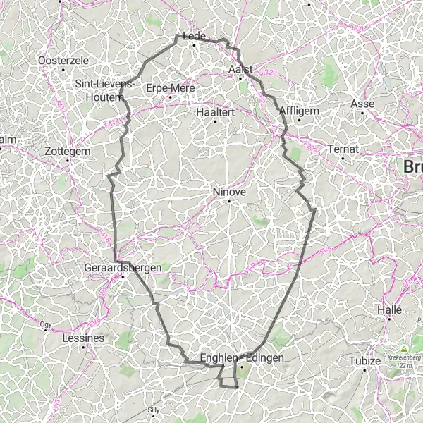 Miniature de la carte de l'inspiration cycliste "Les collines de Hainaut" dans la Prov. Hainaut, Belgium. Générée par le planificateur d'itinéraire cycliste Tarmacs.app