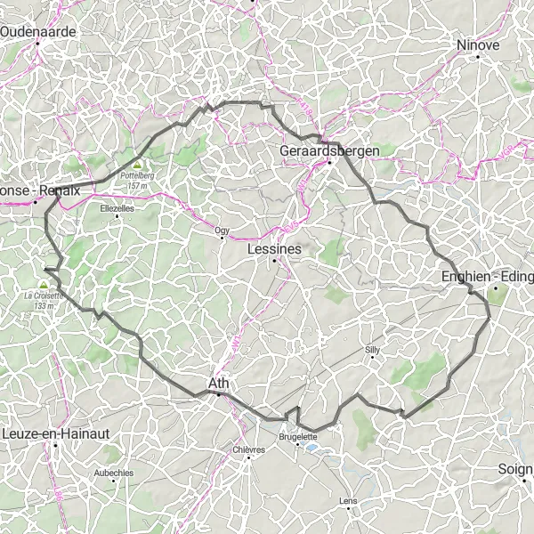 Map miniature of "The Thoricourt Loop" cycling inspiration in Prov. Hainaut, Belgium. Generated by Tarmacs.app cycling route planner