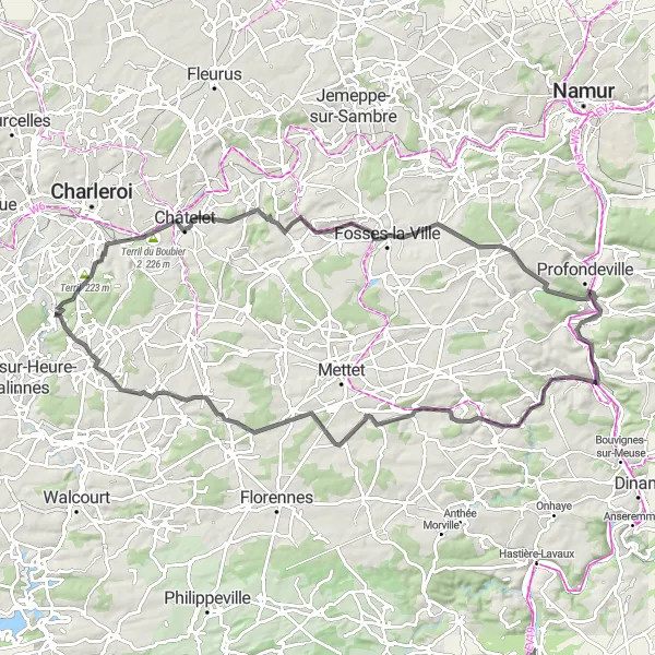 Map miniature of "Hauchies and Jamioulx Circuit" cycling inspiration in Prov. Hainaut, Belgium. Generated by Tarmacs.app cycling route planner