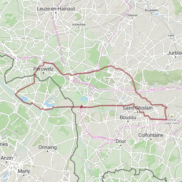 Map miniature of "Jemappes to Saint-Ghislain and Sirault" cycling inspiration in Prov. Hainaut, Belgium. Generated by Tarmacs.app cycling route planner