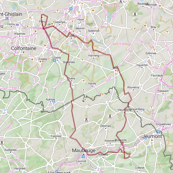 Miniatuurkaart van de fietsinspiratie "Gravelroute naar Noirchain en Terril Saint-Joseph" in Prov. Hainaut, Belgium. Gemaakt door de Tarmacs.app fietsrouteplanner