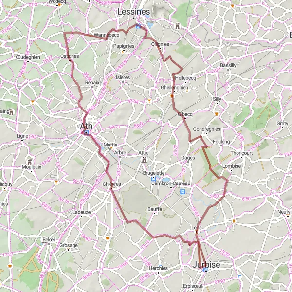 Map miniature of "Hainaut Rural Tour" cycling inspiration in Prov. Hainaut, Belgium. Generated by Tarmacs.app cycling route planner