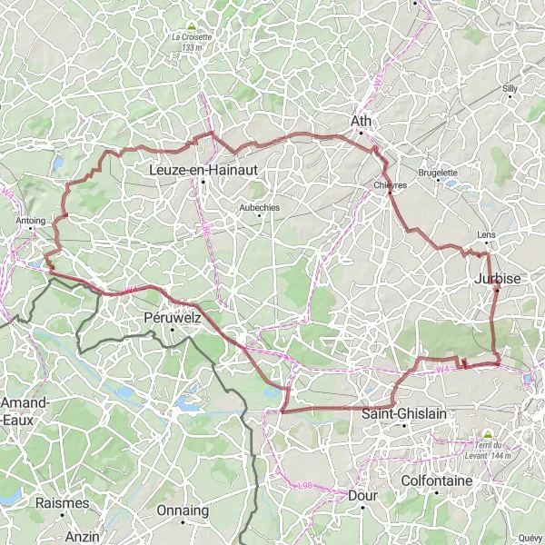 Miniature de la carte de l'inspiration cycliste "Gravel Panorama" dans la Prov. Hainaut, Belgium. Générée par le planificateur d'itinéraire cycliste Tarmacs.app