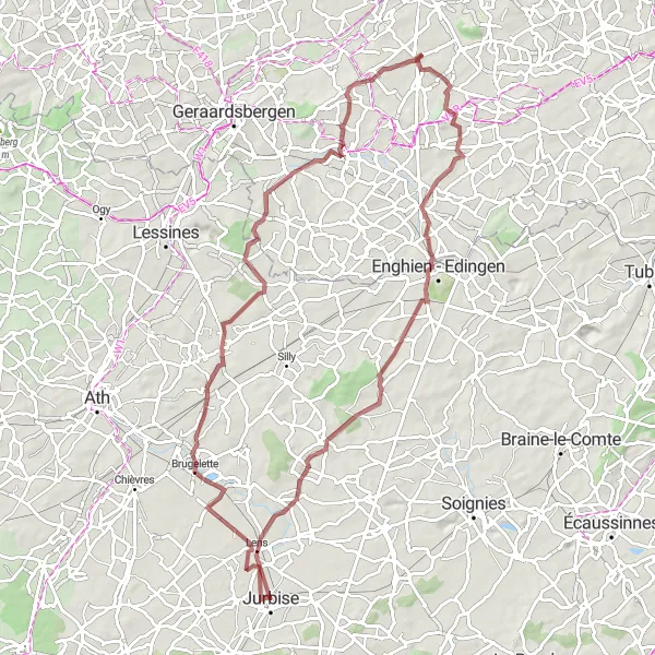 Miniatuurkaart van de fietsinspiratie "Mévergnies-lez-Lens naar Lombise" in Prov. Hainaut, Belgium. Gemaakt door de Tarmacs.app fietsrouteplanner