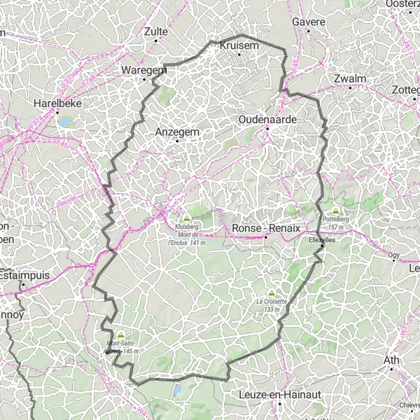 Miniature de la carte de l'inspiration cycliste "La route des châteaux Road Cycling Challenge" dans la Prov. Hainaut, Belgium. Générée par le planificateur d'itinéraire cycliste Tarmacs.app