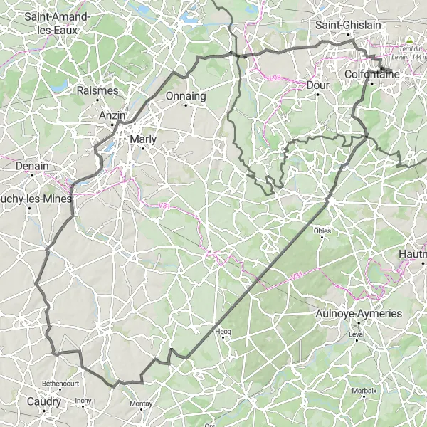 Miniature de la carte de l'inspiration cycliste "Parcours cycliste de 120 km route montant de 649 m passant par La Bouverie" dans la Prov. Hainaut, Belgium. Générée par le planificateur d'itinéraire cycliste Tarmacs.app