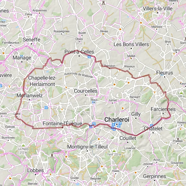 Miniature de la carte de l'inspiration cycliste "Exploration Gravel et Nature" dans la Prov. Hainaut, Belgium. Générée par le planificateur d'itinéraire cycliste Tarmacs.app