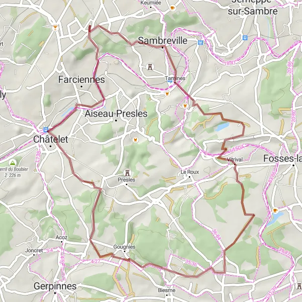 Miniature de la carte de l'inspiration cycliste "Le tour de Lambusart" dans la Prov. Hainaut, Belgium. Générée par le planificateur d'itinéraire cycliste Tarmacs.app