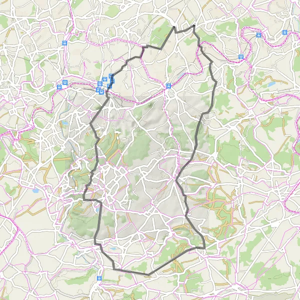 Miniature de la carte de l'inspiration cycliste "Les Châteaux du Hainaut" dans la Prov. Hainaut, Belgium. Générée par le planificateur d'itinéraire cycliste Tarmacs.app