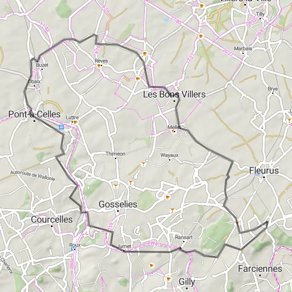 Miniatuurkaart van de fietsinspiratie "Tocht door Ransart en Mellet" in Prov. Hainaut, Belgium. Gemaakt door de Tarmacs.app fietsrouteplanner