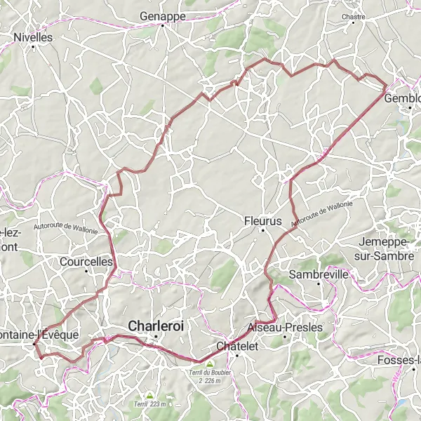 Miniature de la carte de l'inspiration cycliste "Circuit du Charbon" dans la Prov. Hainaut, Belgium. Générée par le planificateur d'itinéraire cycliste Tarmacs.app