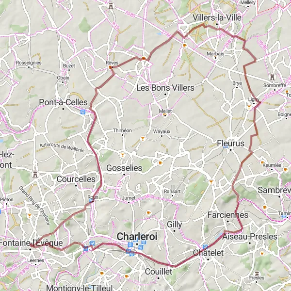 Miniature de la carte de l'inspiration cycliste "Le Tour des Terrils et Villages" dans la Prov. Hainaut, Belgium. Générée par le planificateur d'itinéraire cycliste Tarmacs.app