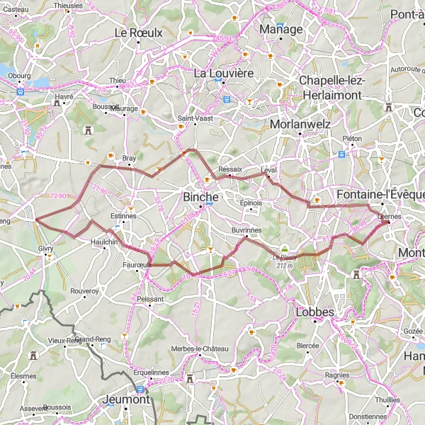 Karten-Miniaturansicht der Radinspiration "Gravel-Radtour von Leernes" in Prov. Hainaut, Belgium. Erstellt vom Tarmacs.app-Routenplaner für Radtouren