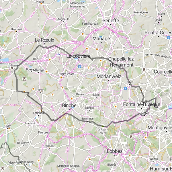 Map miniature of "Leernes to Goutroux Loop" cycling inspiration in Prov. Hainaut, Belgium. Generated by Tarmacs.app cycling route planner