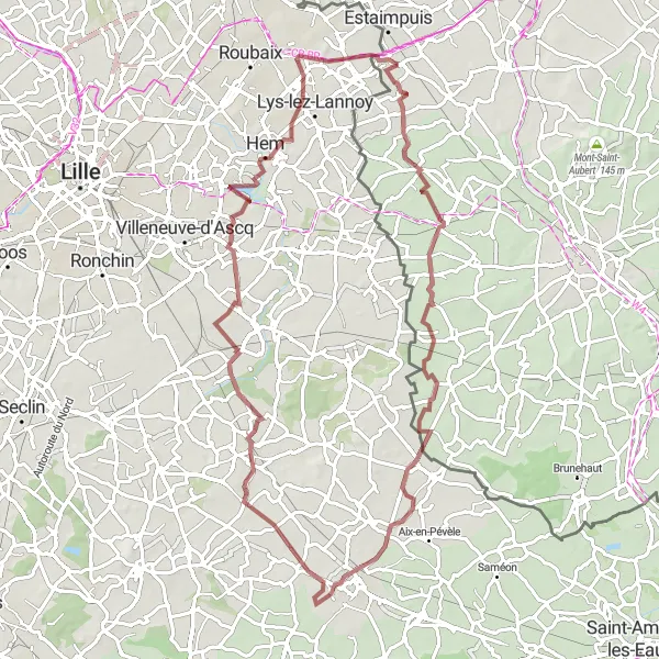 Miniatuurkaart van de fietsinspiratie "Gravelroute door landelijke gebieden" in Prov. Hainaut, Belgium. Gemaakt door de Tarmacs.app fietsrouteplanner