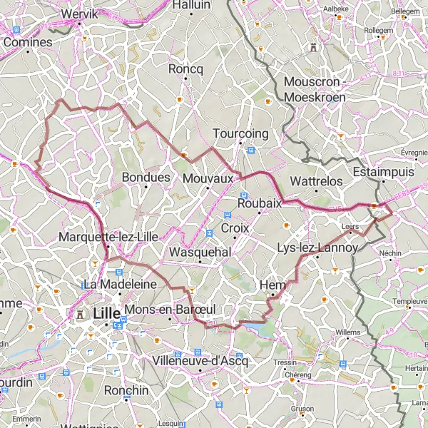 Map miniature of "Green Oases Discovery" cycling inspiration in Prov. Hainaut, Belgium. Generated by Tarmacs.app cycling route planner