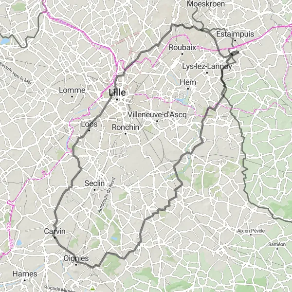 Map miniature of "Battle of Bouvines Loop" cycling inspiration in Prov. Hainaut, Belgium. Generated by Tarmacs.app cycling route planner