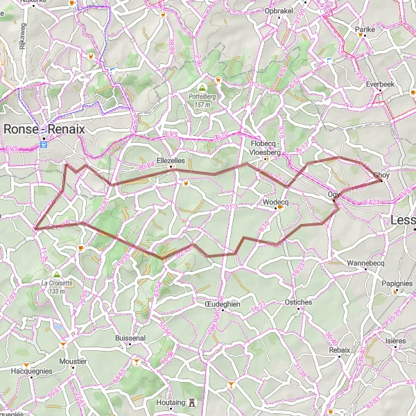 Miniatuurkaart van de fietsinspiratie "Korte gravelroute vanuit Lessines naar Ghoy" in Prov. Hainaut, Belgium. Gemaakt door de Tarmacs.app fietsrouteplanner