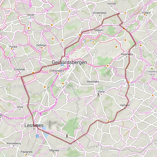 Map miniature of "Rural Gravel Escape: Geraardsbergen Discovery" cycling inspiration in Prov. Hainaut, Belgium. Generated by Tarmacs.app cycling route planner