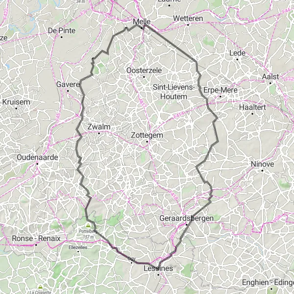 Miniatuurkaart van de fietsinspiratie "Rust en Natuur in Vlaanderen" in Prov. Hainaut, Belgium. Gemaakt door de Tarmacs.app fietsrouteplanner