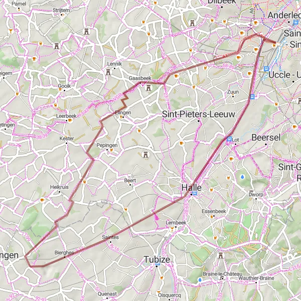 Map miniature of "Scenic Gravel Discovery" cycling inspiration in Prov. Hainaut, Belgium. Generated by Tarmacs.app cycling route planner