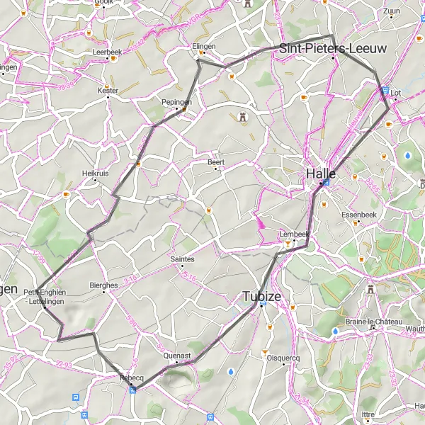 Karten-Miniaturansicht der Radinspiration "Pepingen-Halle Rundfahrroute" in Prov. Hainaut, Belgium. Erstellt vom Tarmacs.app-Routenplaner für Radtouren