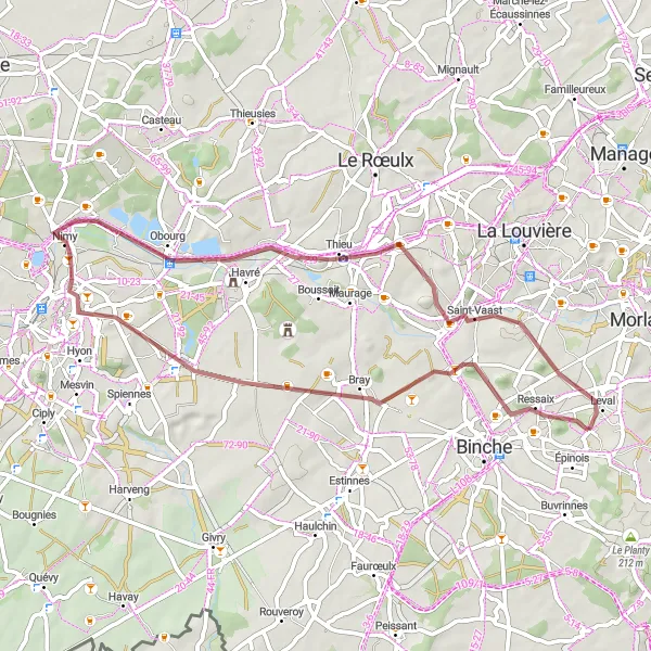 Map miniature of "Gravel Excursion to Nimy" cycling inspiration in Prov. Hainaut, Belgium. Generated by Tarmacs.app cycling route planner