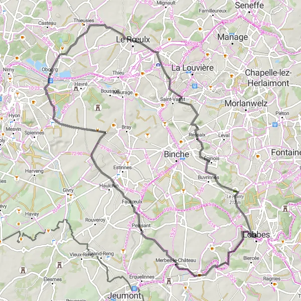 Map miniature of "Road Serenity: Lobbes Circuit" cycling inspiration in Prov. Hainaut, Belgium. Generated by Tarmacs.app cycling route planner