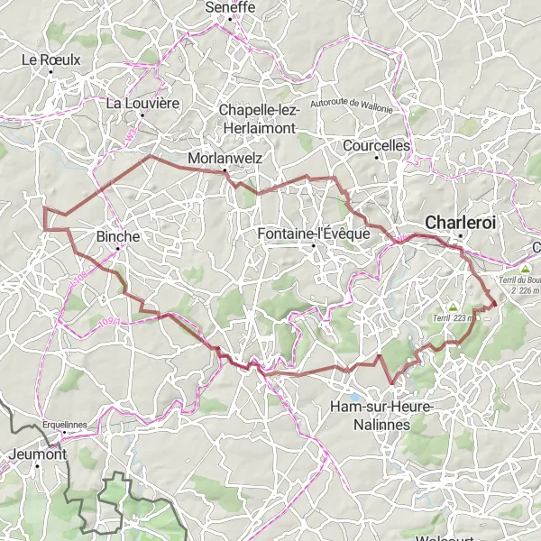 Karten-Miniaturansicht der Radinspiration "Gravel-Radtour von Loverval durch Hainaut" in Prov. Hainaut, Belgium. Erstellt vom Tarmacs.app-Routenplaner für Radtouren