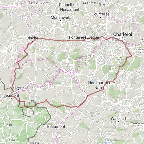 Map miniature of "Ham-sur-Heure Natural Tour" cycling inspiration in Prov. Hainaut, Belgium. Generated by Tarmacs.app cycling route planner