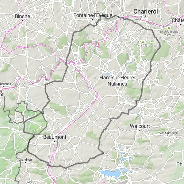 Map miniature of "The Rognée Road Adventure" cycling inspiration in Prov. Hainaut, Belgium. Generated by Tarmacs.app cycling route planner