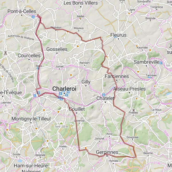 Karten-Miniaturansicht der Radinspiration "Gravelroute von Luttre" in Prov. Hainaut, Belgium. Erstellt vom Tarmacs.app-Routenplaner für Radtouren