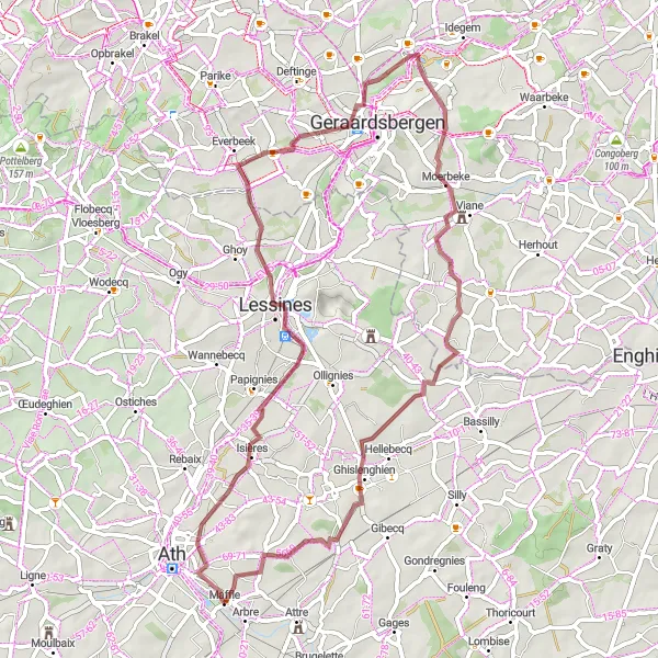 Map miniature of "Gravel Ride: Maffle to Nederboelare" cycling inspiration in Prov. Hainaut, Belgium. Generated by Tarmacs.app cycling route planner