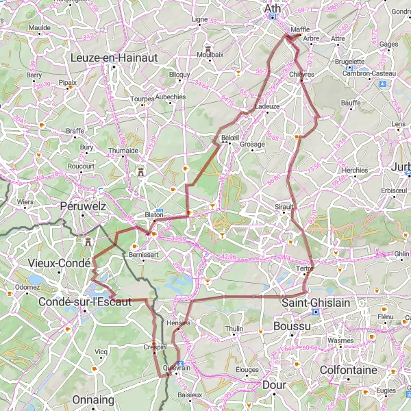 Miniatuurkaart van de fietsinspiratie "Gravelroute rond Maffle en omgeving" in Prov. Hainaut, Belgium. Gemaakt door de Tarmacs.app fietsrouteplanner