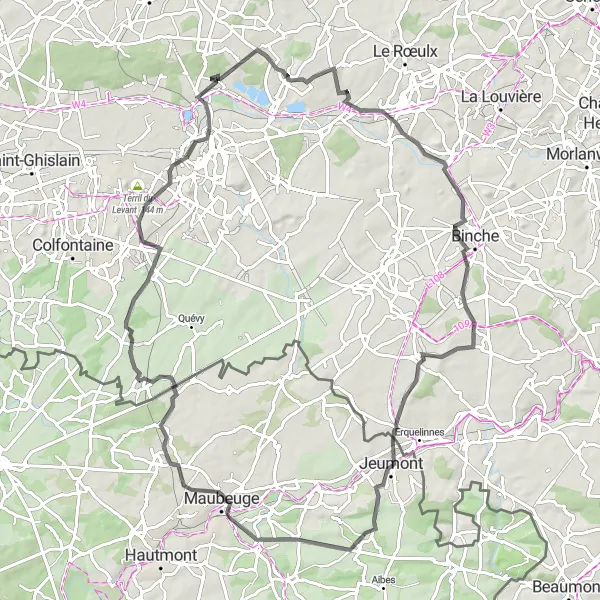 Miniature de la carte de l'inspiration cycliste "Parcours Challenge du Quesnoy" dans la Prov. Hainaut, Belgium. Générée par le planificateur d'itinéraire cycliste Tarmacs.app