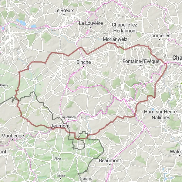 Map miniature of "Ultimate Gravel Challenge" cycling inspiration in Prov. Hainaut, Belgium. Generated by Tarmacs.app cycling route planner