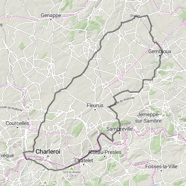 Miniatuurkaart van de fietsinspiratie "Wegroute vanuit Marchienne-au-Pont" in Prov. Hainaut, Belgium. Gemaakt door de Tarmacs.app fietsrouteplanner