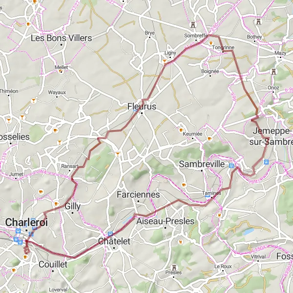 Map miniature of "The Gravel Escape" cycling inspiration in Prov. Hainaut, Belgium. Generated by Tarmacs.app cycling route planner