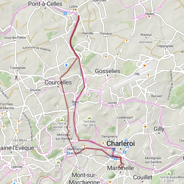 Karten-Miniaturansicht der Radinspiration "Graveltour von Marcinelle nach Marchienne-au-Pont" in Prov. Hainaut, Belgium. Erstellt vom Tarmacs.app-Routenplaner für Radtouren