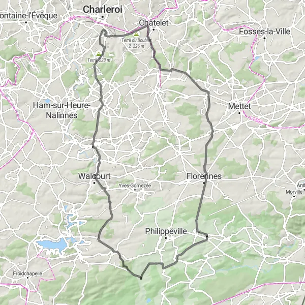 Map miniature of "The Picturesque Roads of Hainaut" cycling inspiration in Prov. Hainaut, Belgium. Generated by Tarmacs.app cycling route planner