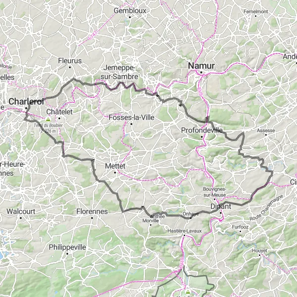 Karten-Miniaturansicht der Radinspiration "Faszinierende Hügel und atemberaubende Aussichten" in Prov. Hainaut, Belgium. Erstellt vom Tarmacs.app-Routenplaner für Radtouren