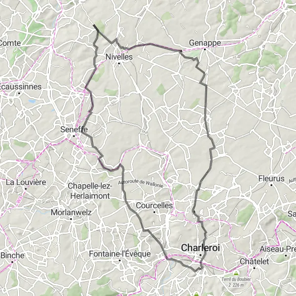 Miniature de la carte de l'inspiration cycliste "Tour du Charleroi" dans la Prov. Hainaut, Belgium. Générée par le planificateur d'itinéraire cycliste Tarmacs.app