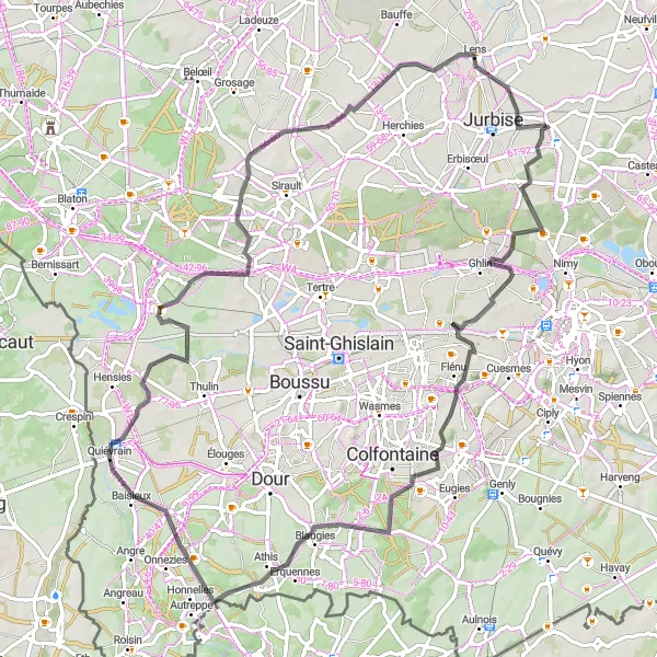Karten-Miniaturansicht der Radinspiration "78 km Abenteuer" in Prov. Hainaut, Belgium. Erstellt vom Tarmacs.app-Routenplaner für Radtouren