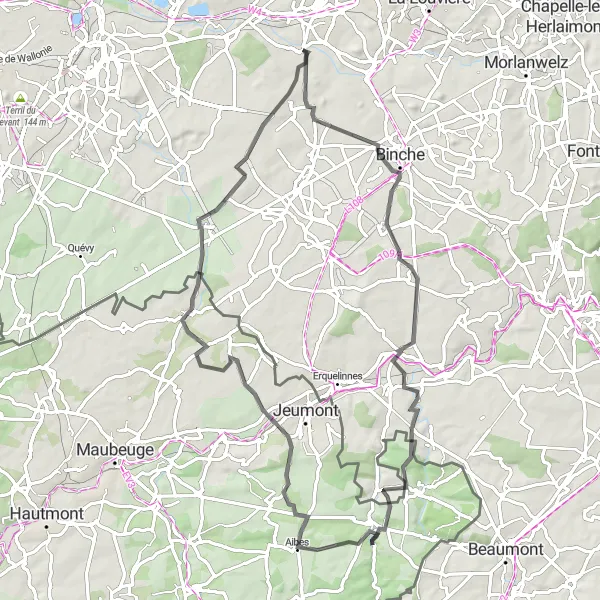 Map miniature of "Road Cycling Tour from Maurage" cycling inspiration in Prov. Hainaut, Belgium. Generated by Tarmacs.app cycling route planner