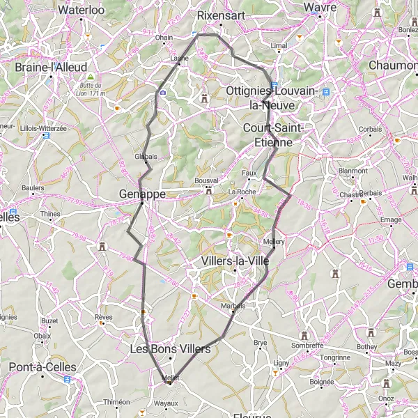 Map miniature of "Charming Countryside Ride" cycling inspiration in Prov. Hainaut, Belgium. Generated by Tarmacs.app cycling route planner