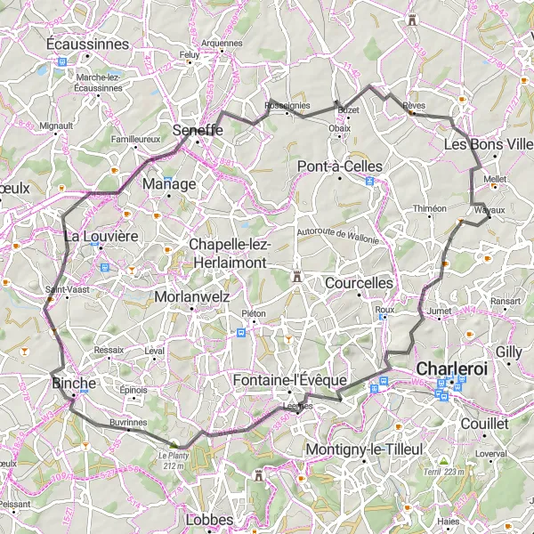 Miniatuurkaart van de fietsinspiratie "Rondje van Mellet naar Belle-Vue en terug" in Prov. Hainaut, Belgium. Gemaakt door de Tarmacs.app fietsrouteplanner